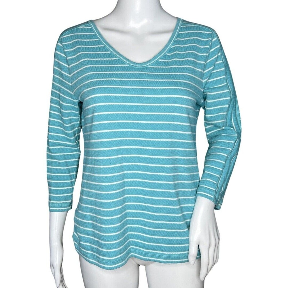 Talbots Shirt Womens Small Blue White Waffle Knit Casual Loungewear Athleisure